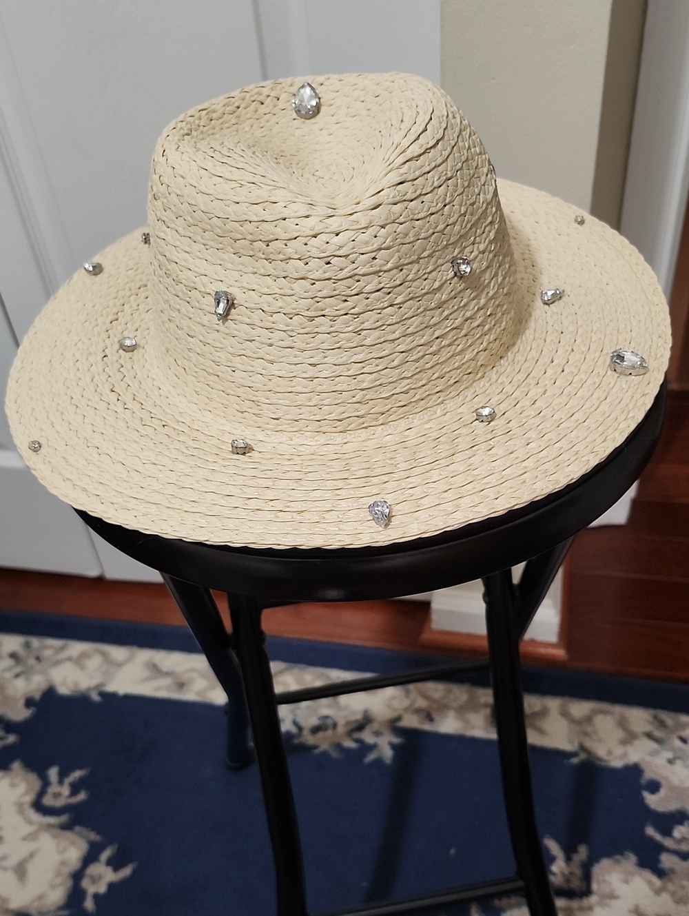 INC International Concepts Cream Straw Fedora with Jewel Accents